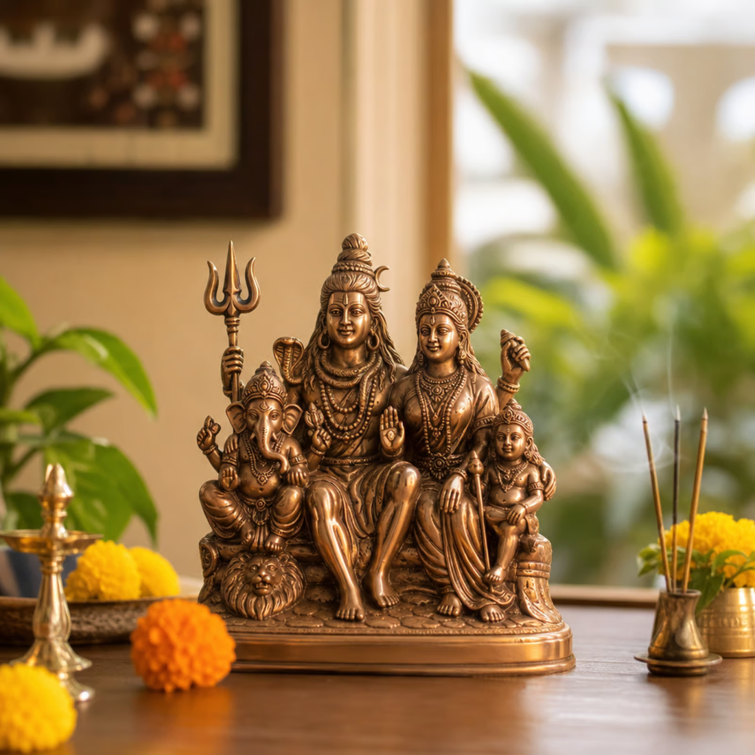 Bhimonee Decor Copper Shiva Parivar Idol: The Heart of Every Shaivite Home Temple