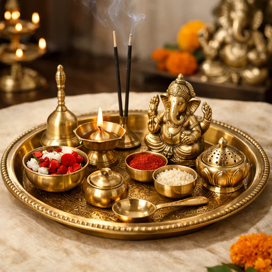 Bhimonee Decor Pure Brass Pooja Thali Set: A Timeless Essential for Daily Worship