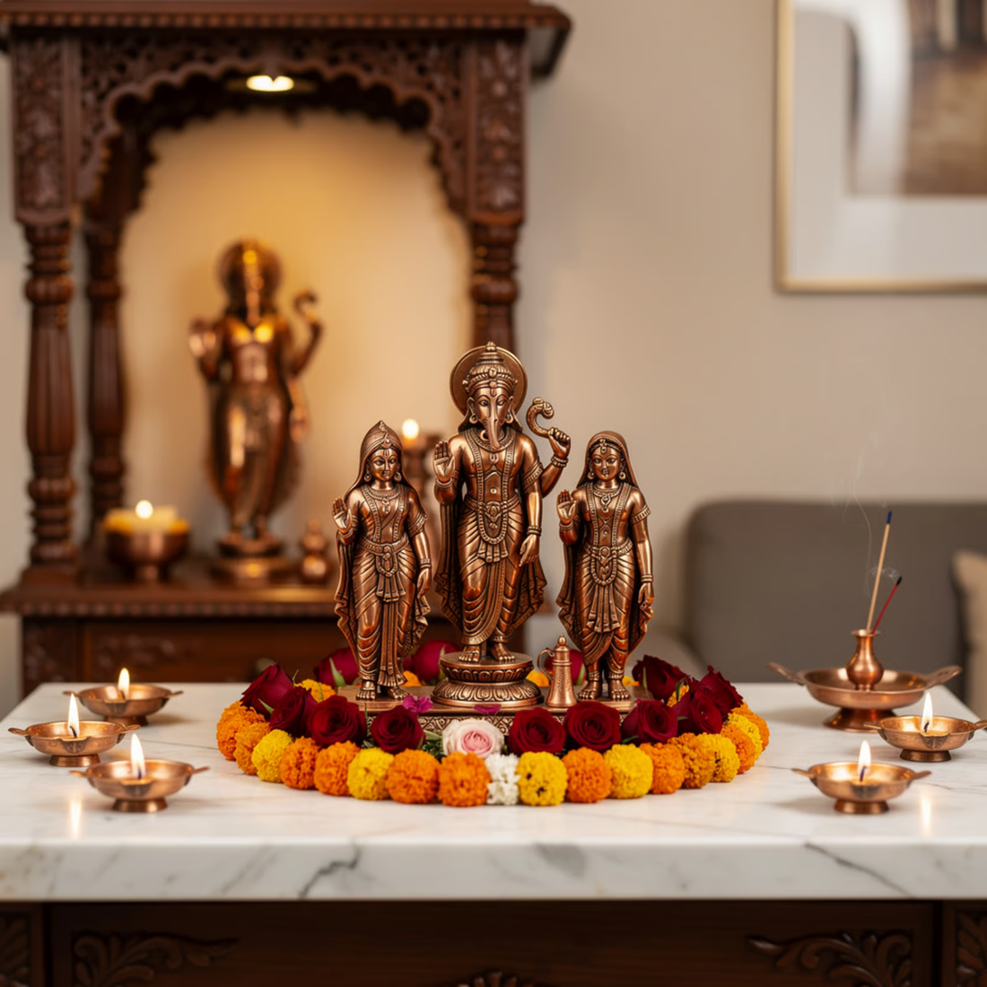 Bhimonee Decor Pure Copper Ram Darbar Murti: A Sacred Centerpiece for Every Home Temple