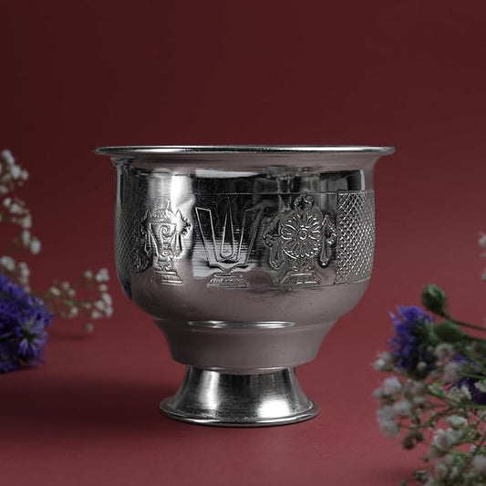 Etching SCN Large Patra | Decorative Metal Pooja Kalash Bowl | Traditional Mandir Ritual Vessel | Festive Home Temple Decor | Silver finish | 4 Inch