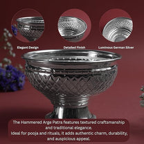 Hammered Fancy Large Patra Metal Pooja Vessel with Pedestal Base | Traditional Mandir Ritual Item | Silver Finish | 4 Inch