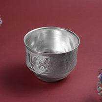 Embossed SCN Metal Pooja | Traditional Mandir Ritual Vessel with Religious Motif Design| Silver Finish | 3 Inch