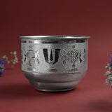 Embossed SCN Metal Pooja | Traditional Mandir Ritual Vessel with Religious Motif Design| Silver Finish | 3 Inch