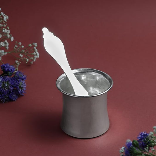 Small Plain Panch Patra with Spoon |  Silver Finish | 2.6 Inch