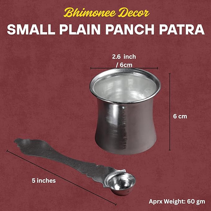 Small Plain Panch Patra with Spoon |  Silver Finish | 2.6 Inch