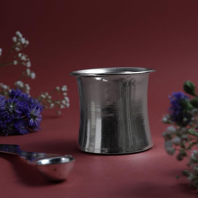 Small Plain Panch Patra with Spoon |  Silver Finish | 2.6 Inch