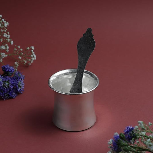 Small Plain Panch Patra with Spoon |  Silver Finish | 2.6 Inch
