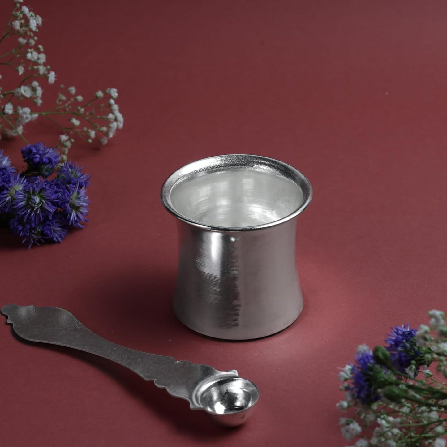 Small Plain Panch Patra with Spoon |  Silver Finish | 2.6 Inch