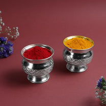 Fancy Kumkum Bowl Set of 2 with Pedestal Base| Silver finish