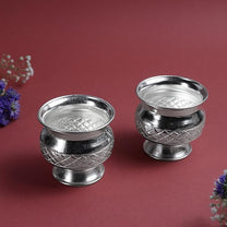 Fancy Kumkum Bowl Set of 2 with Pedestal Base| Silver finish