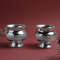 Fancy Kumkum Bowl Set of 2 with Pedestal Base| Silver finish