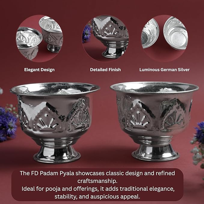 FD Padam Pyala Kumkum Bowl | Fancy Metal Haldi Kumkum Holder for Pooja Ritual | Silver Finish | 6 cm