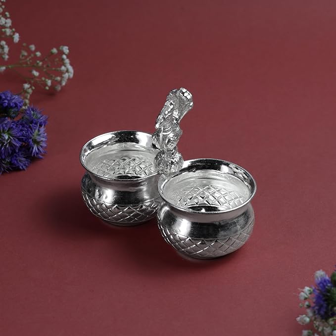 Panchwala Hammered Danam Kumkum Bowl Set of 2| Silver Finish | 4 Inch
