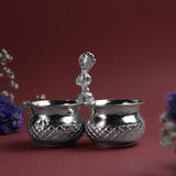 Panchwala Hammered Danam Kumkum Bowl Set of 2| Silver Finish | 4 Inch