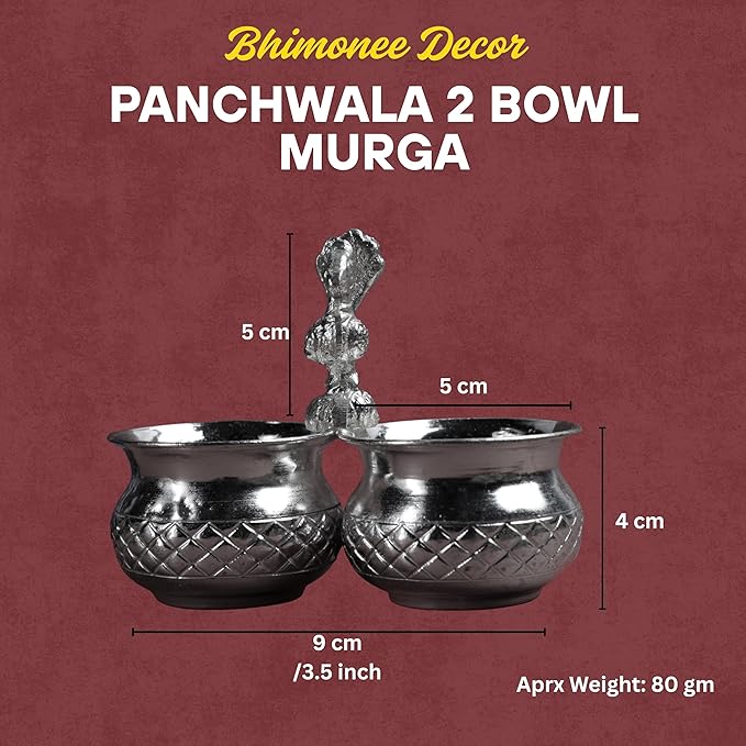 Panchwala Hammered Danam Kumkum Bowl Set of 2| Silver Finish | 4 Inch
