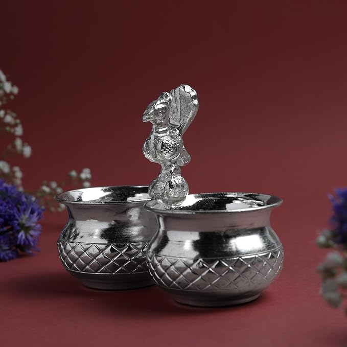 Panchwala Hammered Danam Kumkum Bowl Set of 2| Silver Finish | 4 Inch