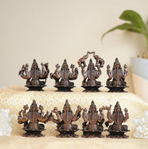 Ashtalakshmi Set 500gm | 2-Inch Handmade Copper Idols Set of 8 | Patina Antique Finish | Lakshmi Devi Murti for Pooja