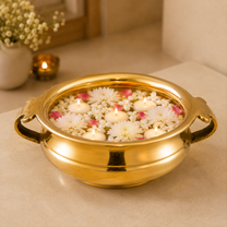 Pure Brass Urli Bowl | Solid Plain Design | 6.25" Decorative Urli (500 ML) for Home & Pooja Décor | Traditional Uruli for Floral & Festive Decoration