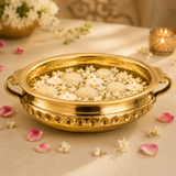 Diamond Carving Urali Bowl 8" | 470 gm Decorative Brass Bowl & Platter | Home Decor, Pooja & Gifting | Brass | Gold