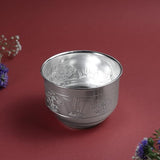 Etching SCN Metal Pooja | Traditional Mandir Ritual Vessel with Religious Embossed Design  | Silver Finish | 3 Inch