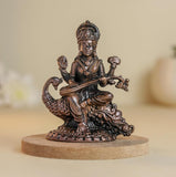 Swan Saraswati 90gm | 2-Inch Handmade Copper Idol | Patina Antique Finish | Saraswati Devi Murti for Pooja Ghar