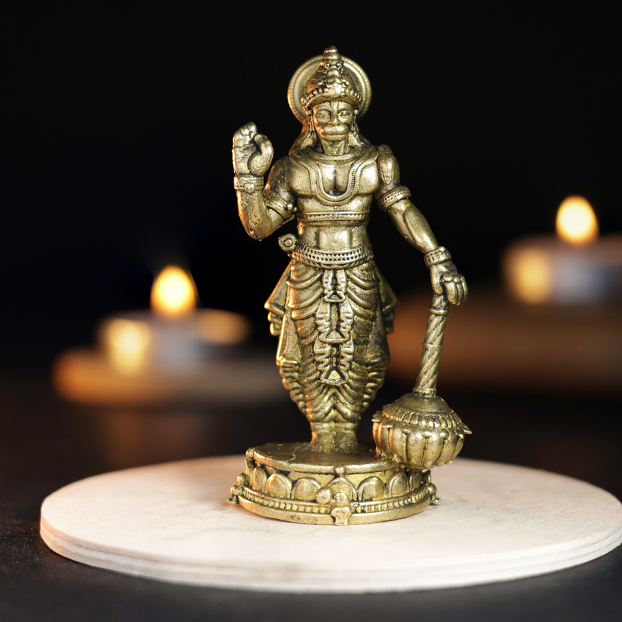 Body Builder Hanuman Panchloha Idol | Size 8 cm | Approx 150 Gram | Handmade Hindu Religious Statue for Home Temple and Pooja