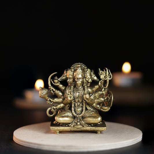 Sitting Panchmukhi Hanuman Panchloha Idol | Size 5 cm | Approx 150 Gram | Handmade Hindu Religious Statue for Home Temple and Pooja