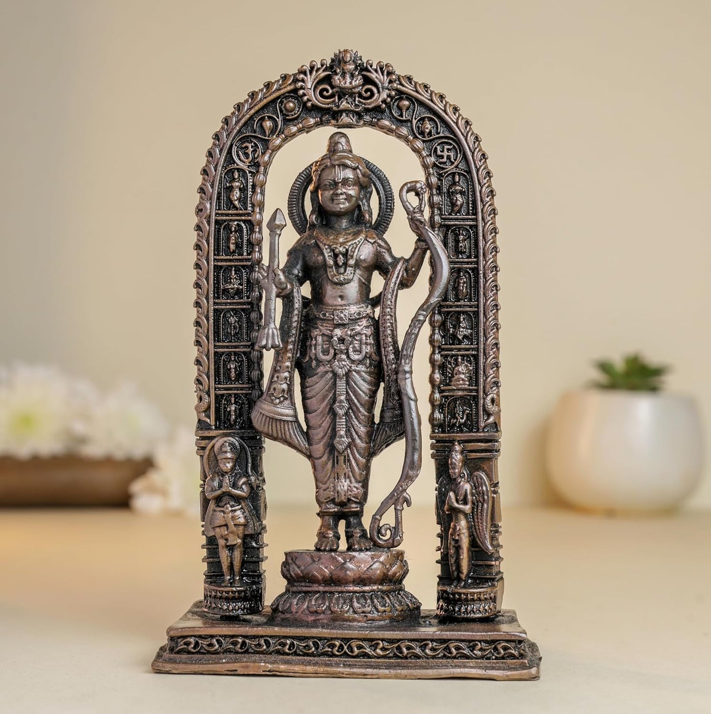 Prabavalli Ram Lala | 15 cm | 380gm Handmade Copper Idol | Antique Patina Finish | Lord Ram Murti Statue