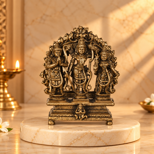 Pure Copper Handmade Lord Ram Darbar Murti | Rama Sita Lakshman Hanuman Statue | Ram Parivar Murti for Home Temple | Size 2.65 Inch Approx