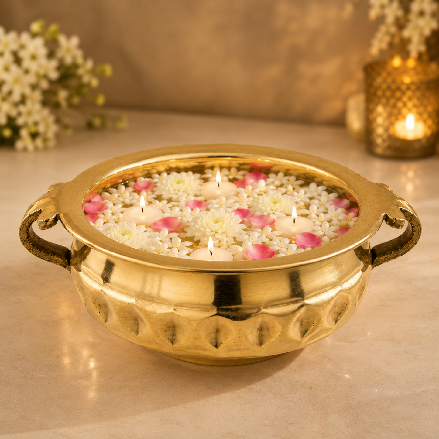 Diamond Carving Urali Thali 6" | 320 gm Decorative Brass Bowl & Platter | Home Decor, Pooja & Gifting | Brass | Gold