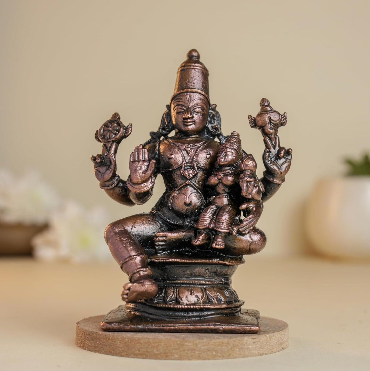 NM Lakshmi Narayana | 8 cm | 320gm Handmade Copper Idol | Antique Patina Finish | Lakshmi Vishnu Murti Statue | Pooja Mandir Home Decor