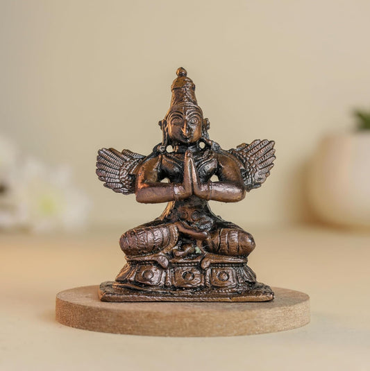 Sitting Garuda 120gm | 2-Inch Handmade Copper Idol | Patina Antique Finish | Garuda Murti for Pooja Ghar