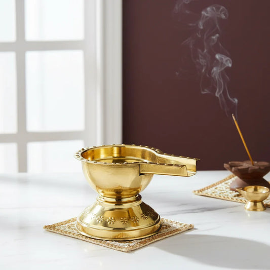 Copper Shivalinga Abhishek Set with 2.1 Inch Pure Copper Shivalinga, Pure Brass Urli Bowl 8 inch, Som Sutra Stand and 4 Inch Abhishek Stand