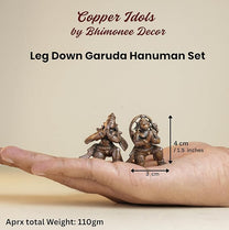 Leg Down Garuda Hanuman Set 1.5-Inch 110gm | Handmade Copper Idol Patina Antique Finish Mini Temple Murti for Pooja Ghar