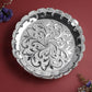 Etching Halwa Plate for Pooja & Serving | Silver Finish Decorative Sweet Prasad Plate | Traditional Temple Home Mandir Festive Use | Size 22.6 cm Diameter