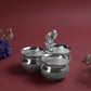 Panchwala 3 Bowl Murga Kumkum Holder Set | Silver Finish | 4 Inch