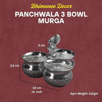 Panchwala 3 Bowl Murga Kumkum Holder Set | Silver Finish | 4 Inch