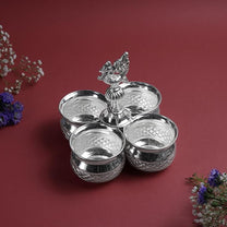 Panchwala 4 Bowl Murga Kumkum Holder | Silver finish