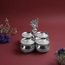 Panchwala 4 Bowl Murga Kumkum Holder | Silver finish