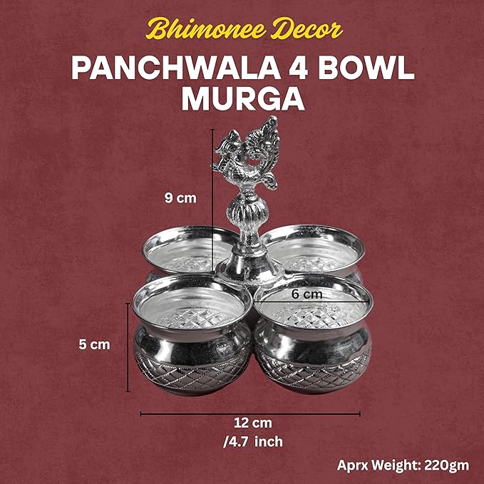 Panchwala 4 Bowl Murga Kumkum Holder | Silver finish