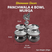 Panchwala 4 Bowl Murga Kumkum Holder | Silver finish