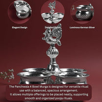 Panchwala 4 Bowl Murga Kumkum Holder | Silver finish