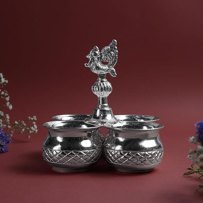 Panchwala 4 Bowl Murga Kumkum Holder | Silver finish