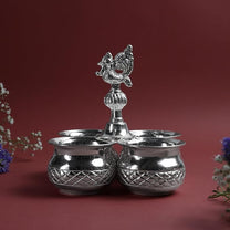 Panchwala 4 Bowl Murga Kumkum Holder | Silver finish