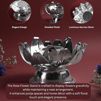 Rose Flower Kumkum Bowl Stand Metal Pooja Accessory for Home Mandir