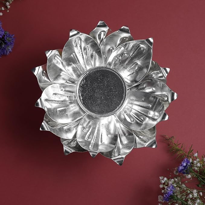 Rose Flower Kumkum Bowl Stand Metal Pooja Accessory for Home Mandir