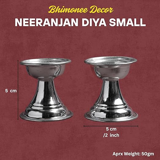 GS Neeranjan Diya Small 5 CM | Metal Pooja Oil Lamp | Home Mandir Aarti Deepak | Traditional Hindu Ritual Diya  | Silver Finish |