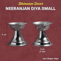 GS Neeranjan Diya Small 5 CM | Metal Pooja Oil Lamp | Home Mandir Aarti Deepak | Traditional Hindu Ritual Diya  | Silver Finish |