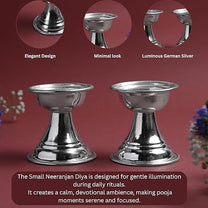 GS Neeranjan Diya Small 5 CM | Metal Pooja Oil Lamp | Home Mandir Aarti Deepak | Traditional Hindu Ritual Diya  | Silver Finish |