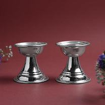 GS Neeranjan Diya Small 5 CM | Metal Pooja Oil Lamp | Home Mandir Aarti Deepak | Traditional Hindu Ritual Diya  | Silver Finish |